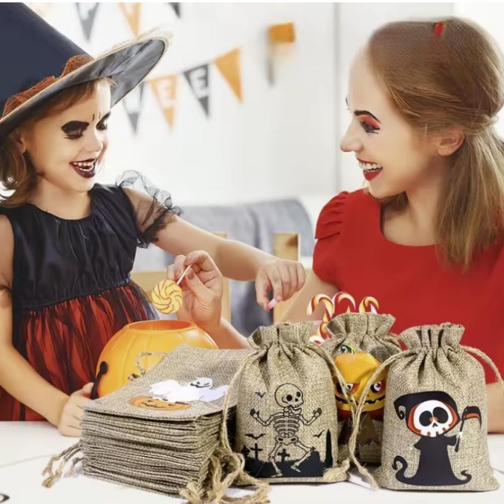 5Pcs New Halloween Linen Bundle Pocket Candy Biscuit Storage Bag Halloween Gift Decoration Drawstring Bundle Pocket
