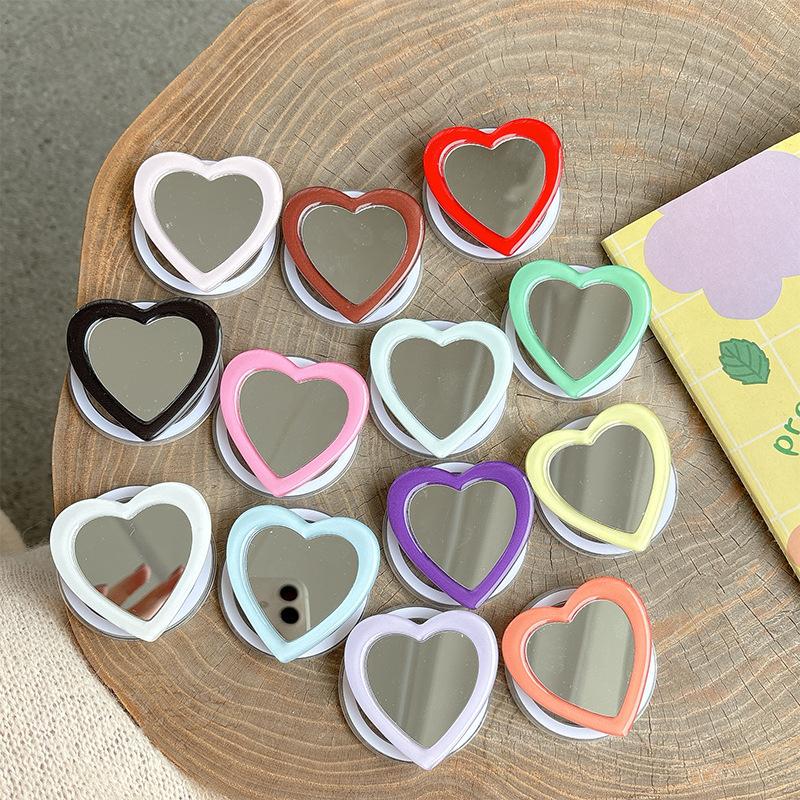 Solid Color Love Mirror Mobile Phone Holder Airbag Telescopic Folding Magnetic Suction Lazy Desktop Support Ring