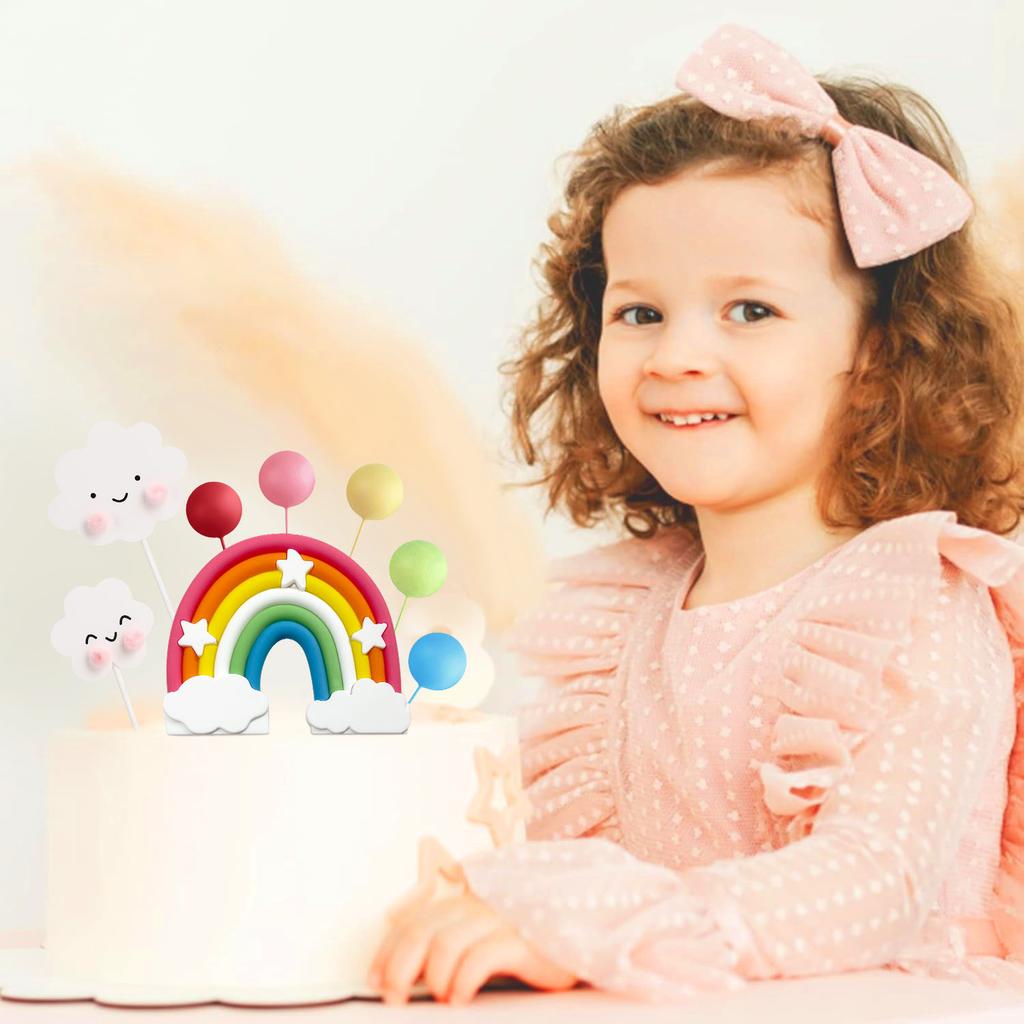 8Pcs Rainbow Cake Decoration Set Rainbow Clouds Balloon Topper for Birthday Wedding Todder Shower Party Decoration Supplie