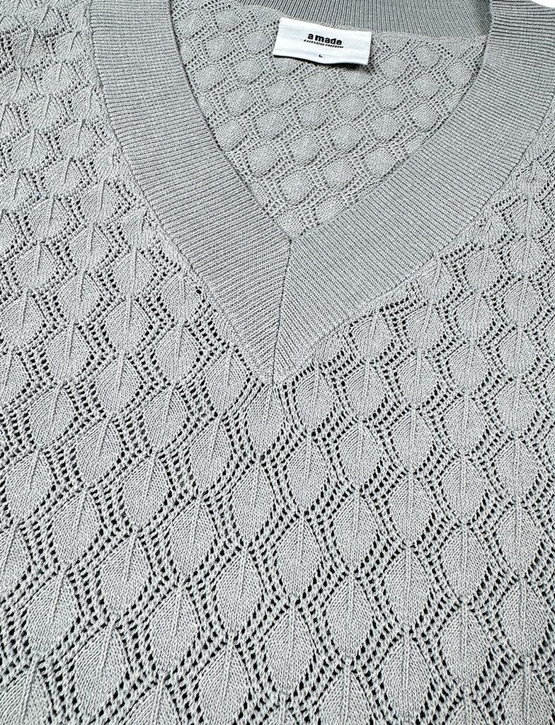 A MADE Diamond Eyelet V-Neck Oversized Knit (Gray)