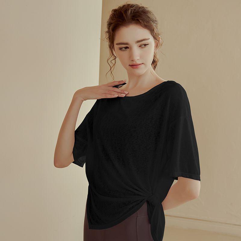 

Дышащий топ для бега свободного кроя, легкая футболка для йоги, утягивающая тренировочная рубашка для женщин XXL чёрный