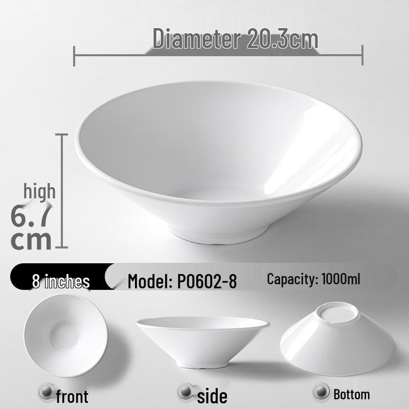 A5 White Melamine Noodle Bowl for Commercial Use – Porcelain-Style Spicy Hot Pot and Wonton Bowl