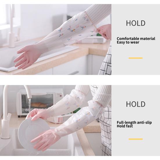 1 pereche Mănuși de curățare Alungește căptușeală de pluș Latex Bucătărie Femei Spălat vase Mănuși de îngrijire a mâinilor Utilizare zilnică