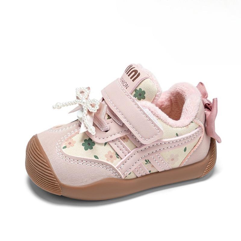 Winter Baby Girls' Walking Shoes (0-3 Years), Infant Bow Shoes, Girls' Princess Boots, Warm Children's Fleece-Lined Shoes.
