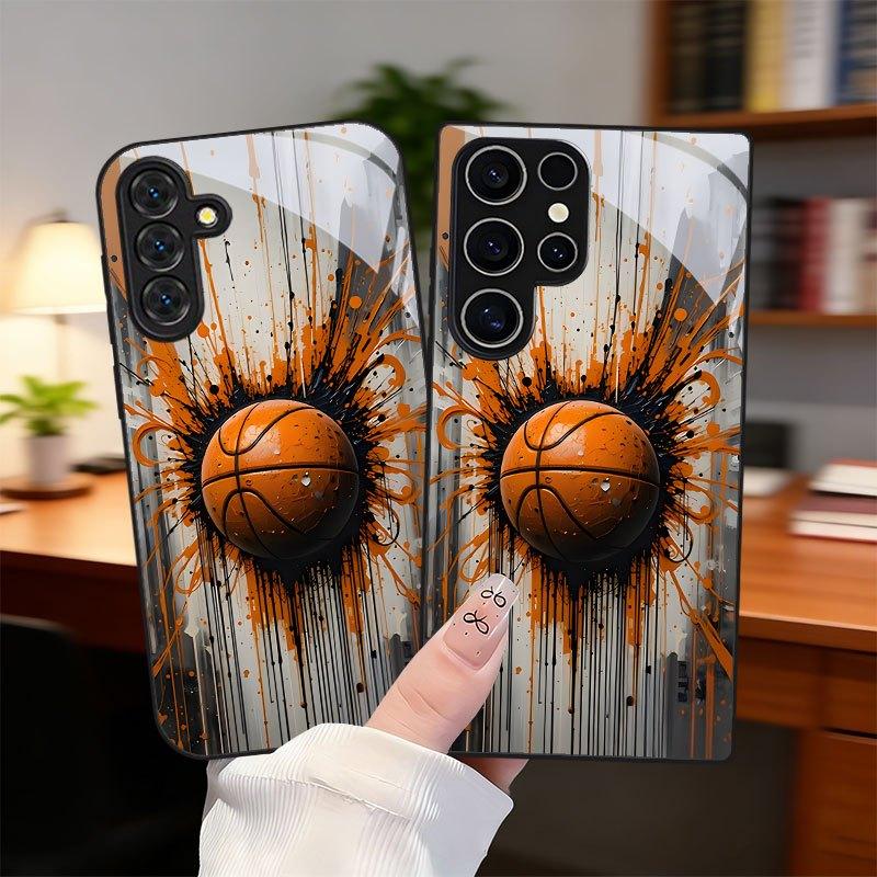 Funda de Cristal Templado Premium para Teléfono para Serie Galaxy S26 / S21 / S22 / S23 / S24 / S25 FE / Ultra / Plus. Explosión de Baloncesto.