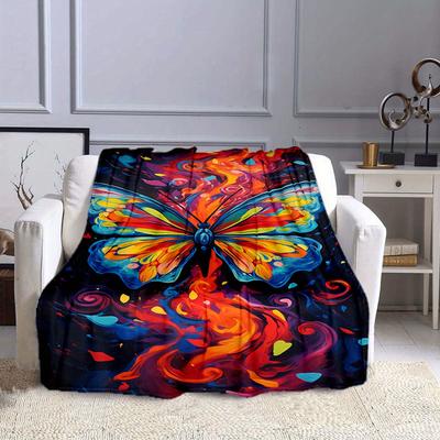 1pc Butterfly Print Blanket, Flannel Blanket, Soft Warm Throw Blanket Nap Blanket For Couch Sofa Office Bed Camping Travel