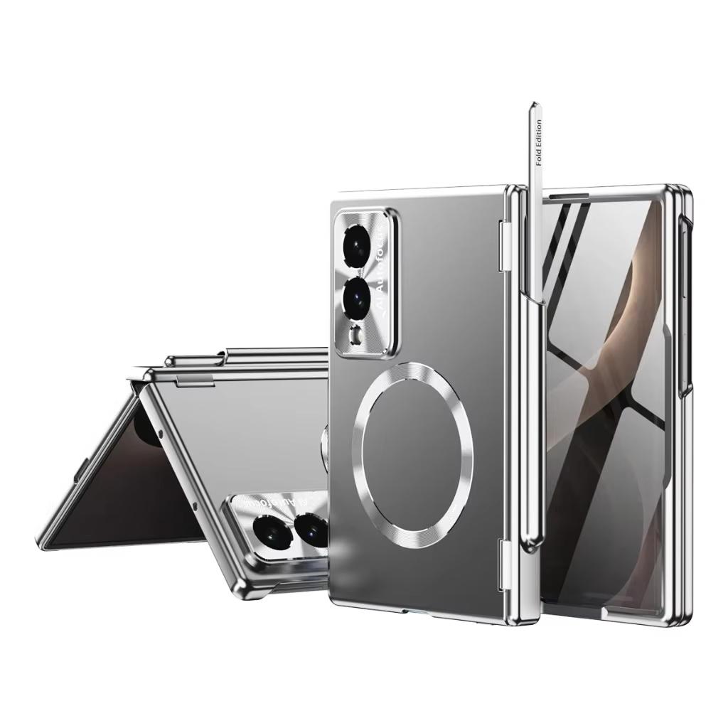 Per Custodia per Telefono con Protezione Cerniera Magnetica Placcata Magsafe con Pellicola Protettiva in Vetro Temperato per Schermo Anteriore per Samsung Galaxy Z Fold 8 Ultra 7 6