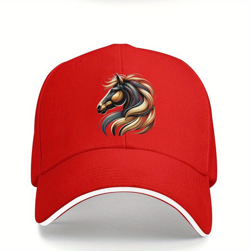 Artistic Horse Head Print Polyester Baseball Cap Unisex Casual Adjustable Summer Trucker Hat
