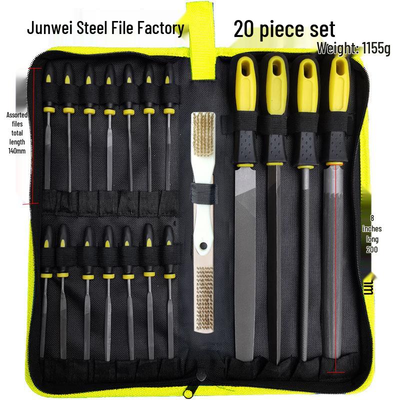 19-Piece Metal Steel File Set: Includes Flat, Triangular, and Semicircular Files for Grinding Iron