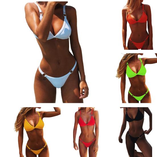 1 set Bikini costum de baie atrăgător, poliester super moale, pentru femei, vară, solid, costum de baie, chiloți de bikini pentru femei