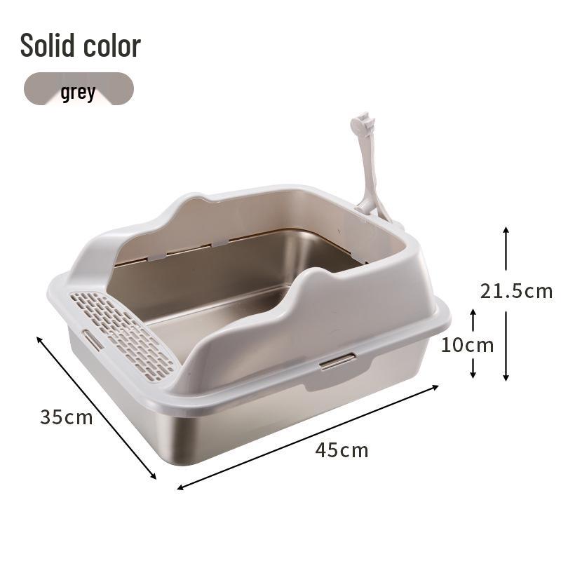 

Stainless Steel High-Edge Anti-Splash Cat Litter Box with Footrest Includes Shovel