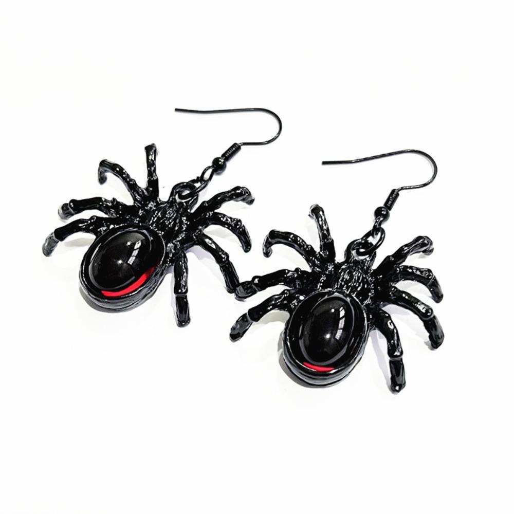 Gothic Retro Black Red Oval Crystal Stereo Simulation Spider Dangle Earrings for Women Hallowmas Party Punk Rock Jewelry Gifts
