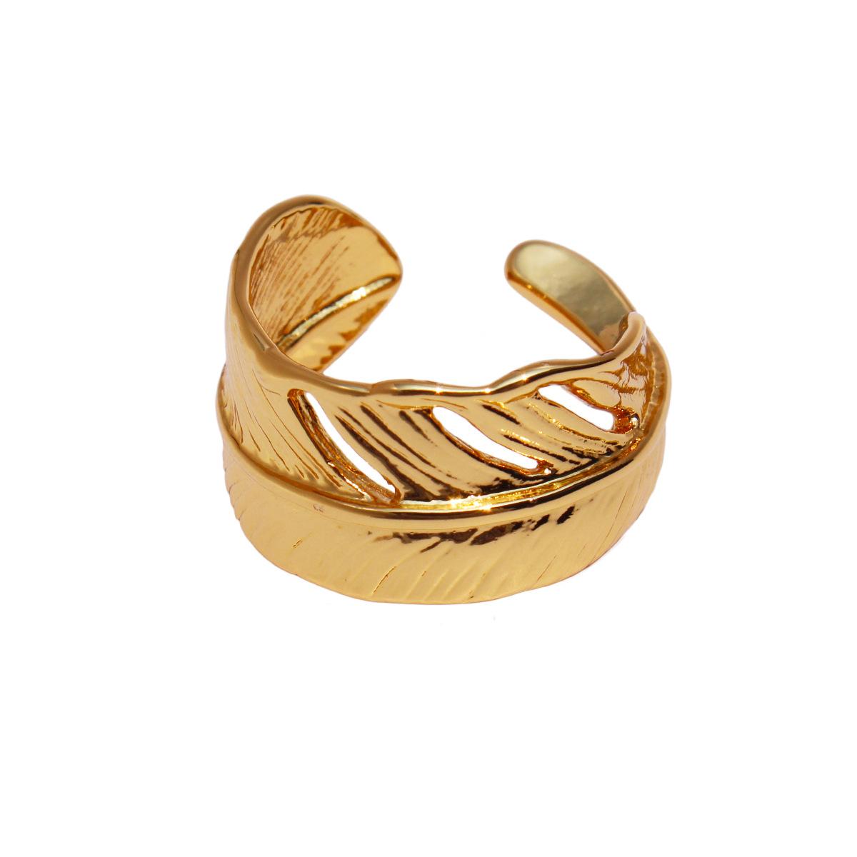 

Ниша Light Luxury Mori Literary Leaves Wide Version Ring Трехмерное абстрактное перо Открытое кольцо Ретро ювелирные изделия 760 Opening adjustable золотой