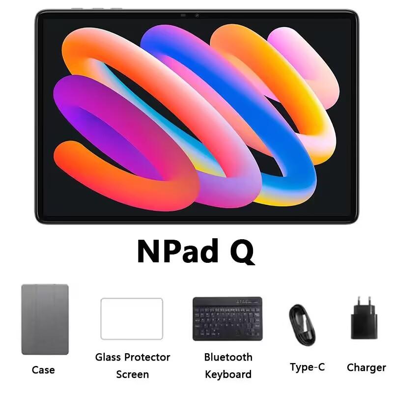 N-one NPad Q Nettbrett med Læretui og Herdet Filmsett, 10.1'' HD IPS Berøringsskjerm, MTK 8183, Android 13, 6GB RAM 128GB ROM, 13MP+5MP Kamera