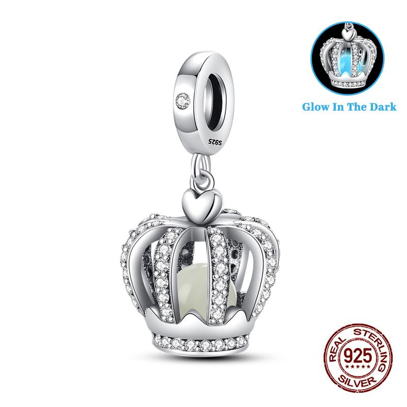 Sparkling Copper Charms Princess Crown Pendant Fit Original Bracelets Diy Women Necklace Jewelry Birthday Gifts