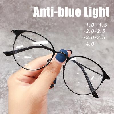 Fashion Myopia Glasses Men Women Metal Frame Anti -Blue Light Computer Glasses Unisex Ultralight Glasses Diopter -1 .0 To -4 .0