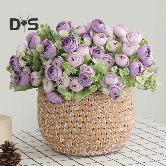 Flori artificiale, rezistente la decolorare, floare de mătase artificială, 15 capete, floare de trandafir artificial, furnituri pentru nuntă