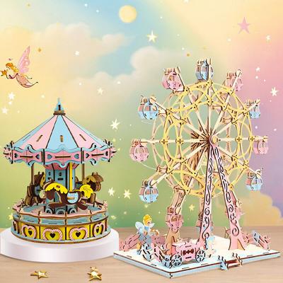 1set Three-dimensional Puzzle 3d Wooden Assembly Model Ferris Wheel for Children and Girls Puzzle Handmade DIY Gift