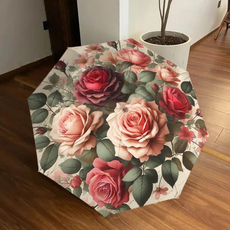 1pc Rose Floral Pattern Umbrella Design Automatic Opening and Closing Umbrella, High-quality Travel Umbrella, Lightweight and Portable, -79