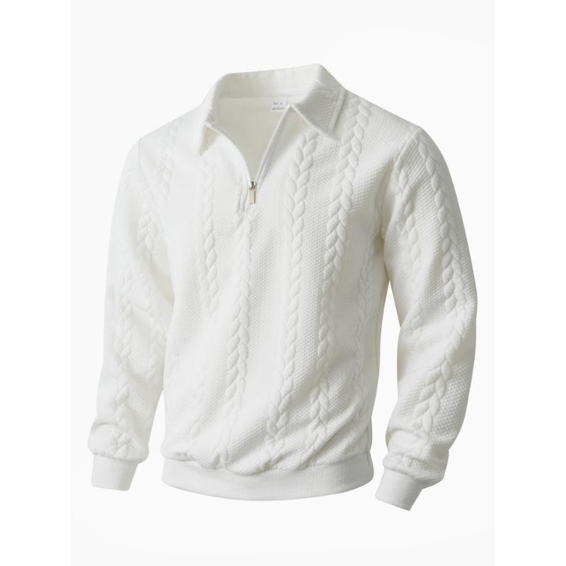 Men S Jacquard Turn Down Collar Half Zip Pullover Sweatshirt Casual Sport