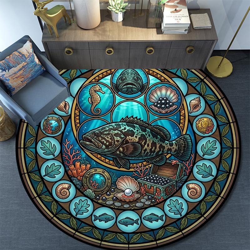 Ocean Treasures Panel Round Area Rug Under Office Chairs Bedroom Living Room Home Decor