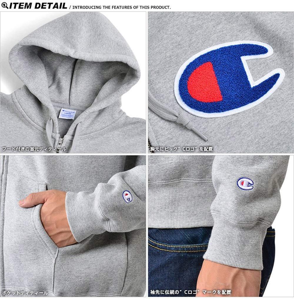 Champion Street Big C Logo Sagara Size S Men's Full-Zip Hoodie, Fleece-Lined, Style, Embroidered, Patch, Navy, (C3-E128)