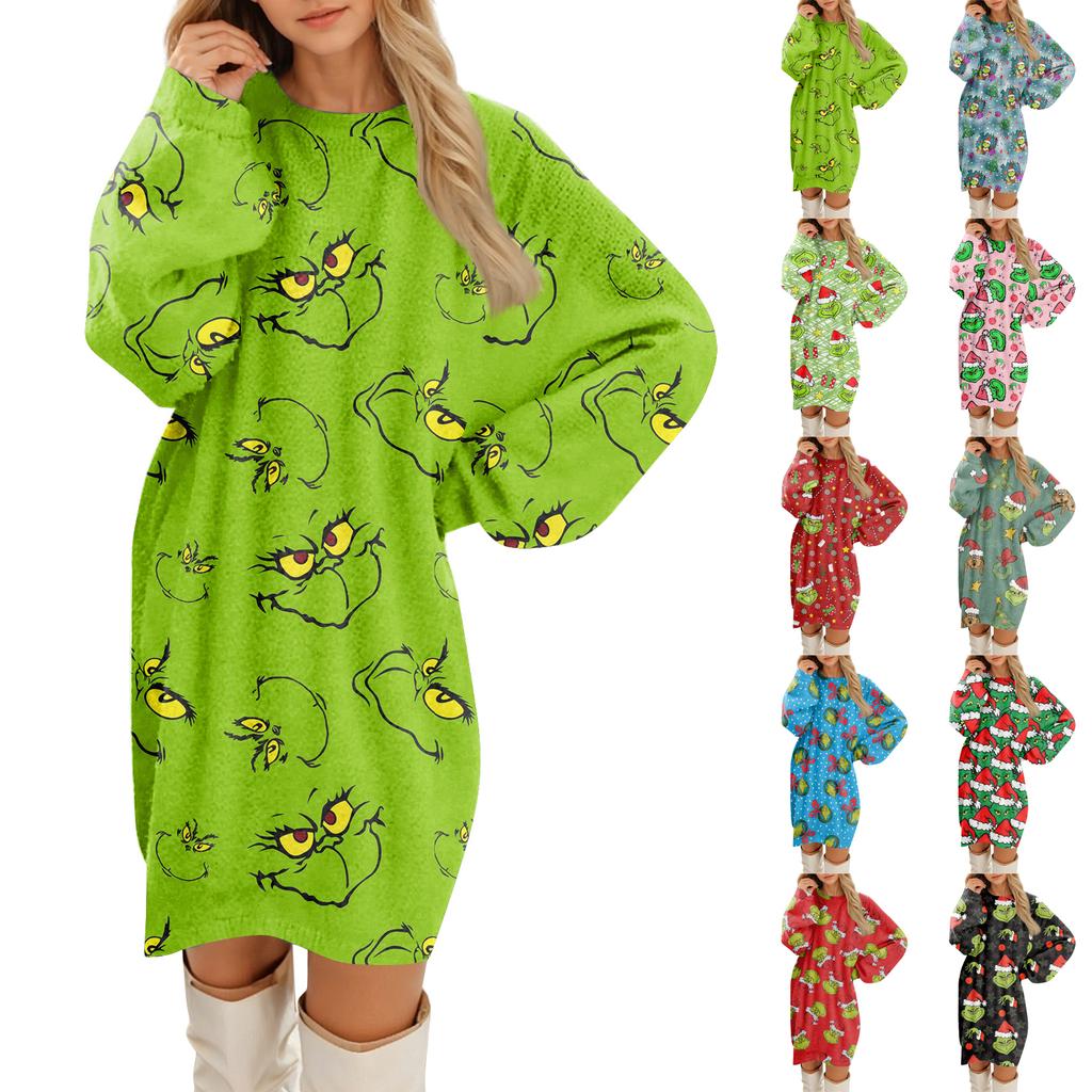 Lässige Plüschkleider mit Rundhalsausschnitt und langen Ärmeln für Damen