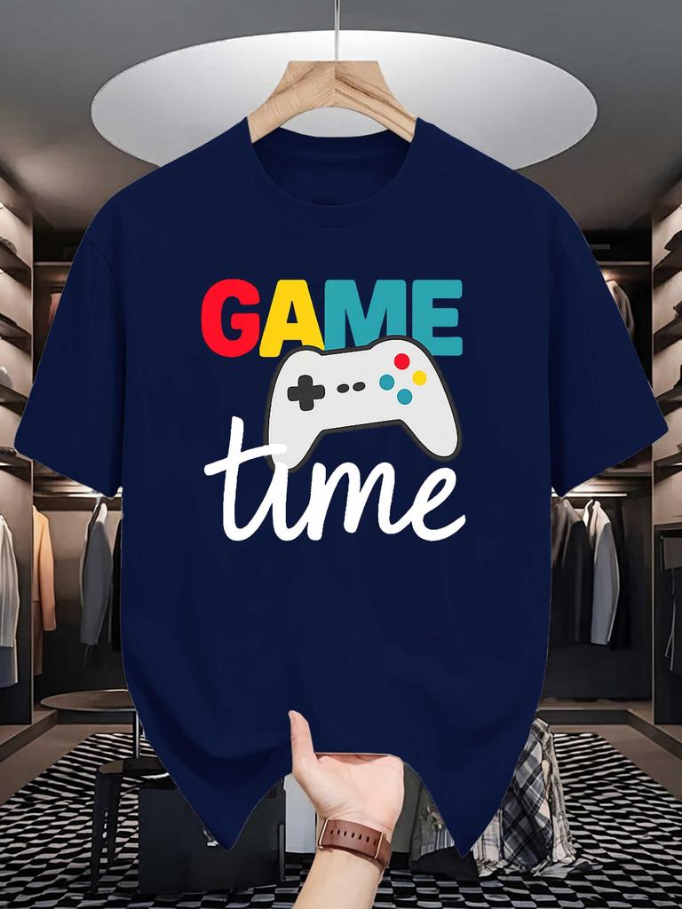 Unisex Crew Neck Tee Game Time Colorful Gamepad Art Graphic Print Soft Cotton Loose Short Sleeve Summer Casual Male Streetwear Tops