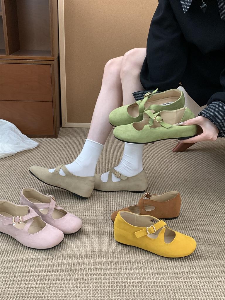 French cross-buckle flat-bottomed fashion Mary Jane women's versatile commuter flat-bottomed ballet shoes round head shallow mouth single shoes