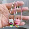 Mini Cartoon Rainbow Milk Tea Cup Pendant with Lanyard