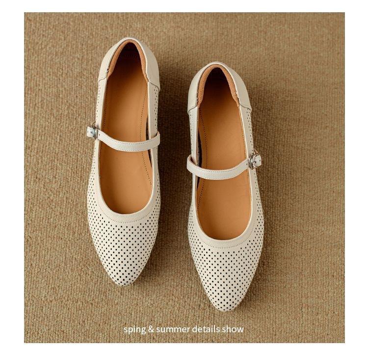 Soft Leather Hollow Small Leather Shoes Summer Thin Hole Shoes with Soft Leather Mother Shoes Soft Sole Mary Jane Single Shoes Women