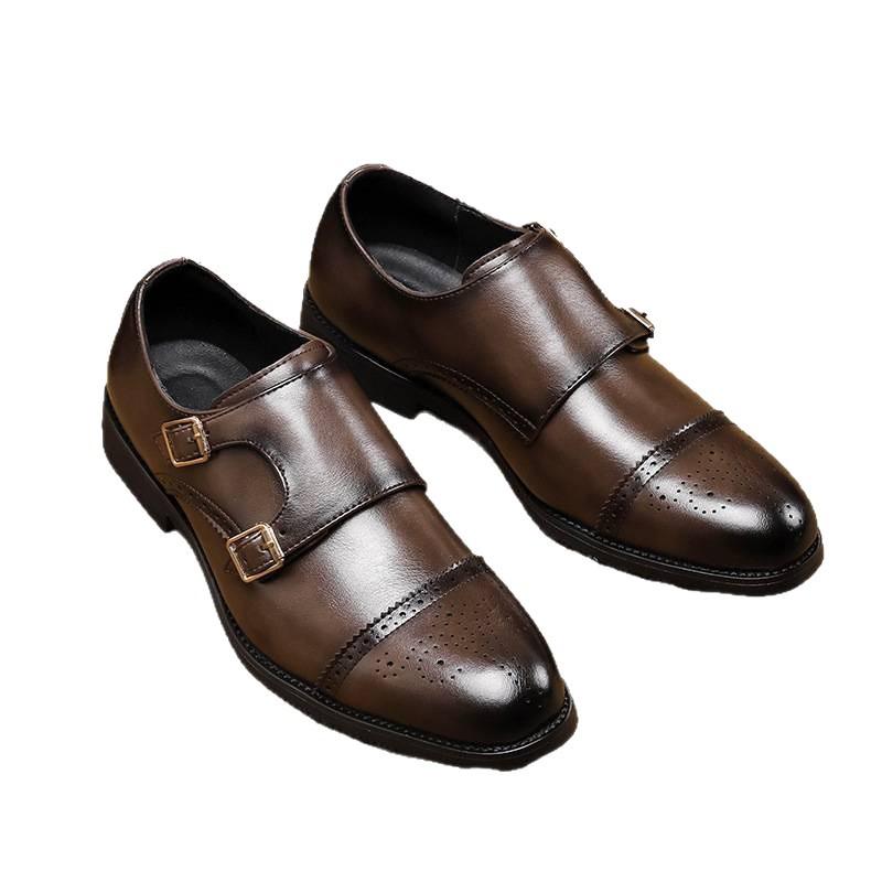 Leather shoes new business dress shoes Mengke shoes double buckle monk shoes