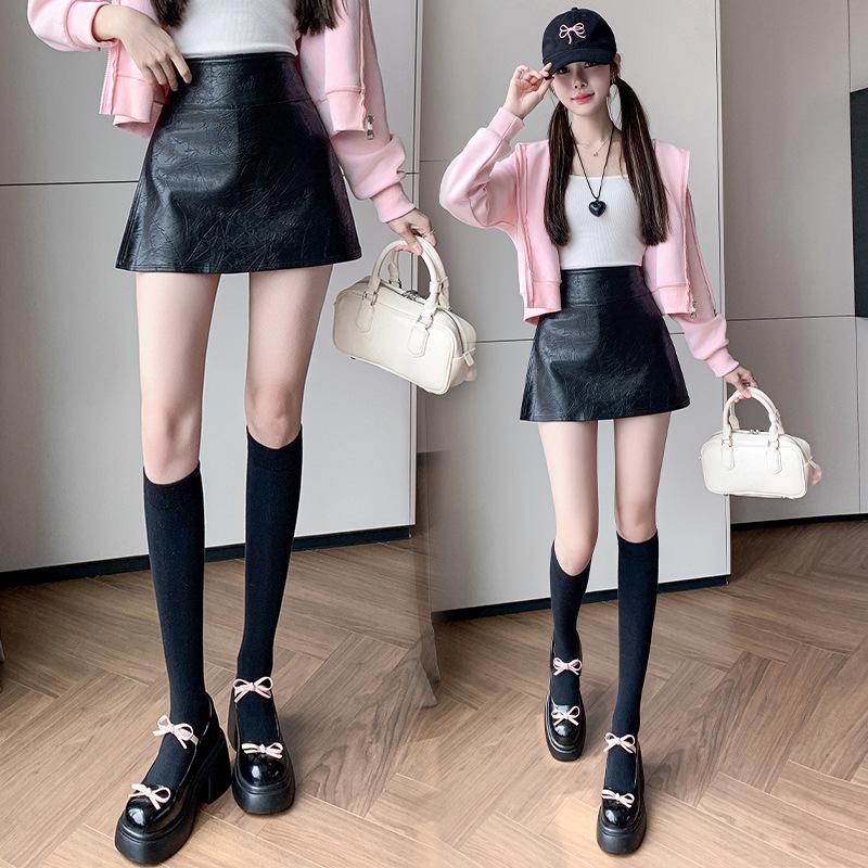 A-line High-Waisted PU Leather Skirt - Short, Sexy & Versatile for Women, 2025 Autumn/Winter Fashion