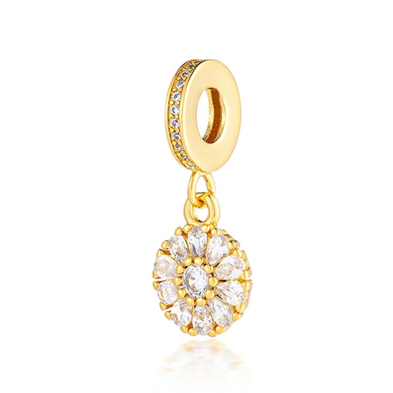Gold Plated Heart Flower Clip Charm Beads Dangle For Snake Bracelet Necklace DIY Jewelry Women Gift Sparking