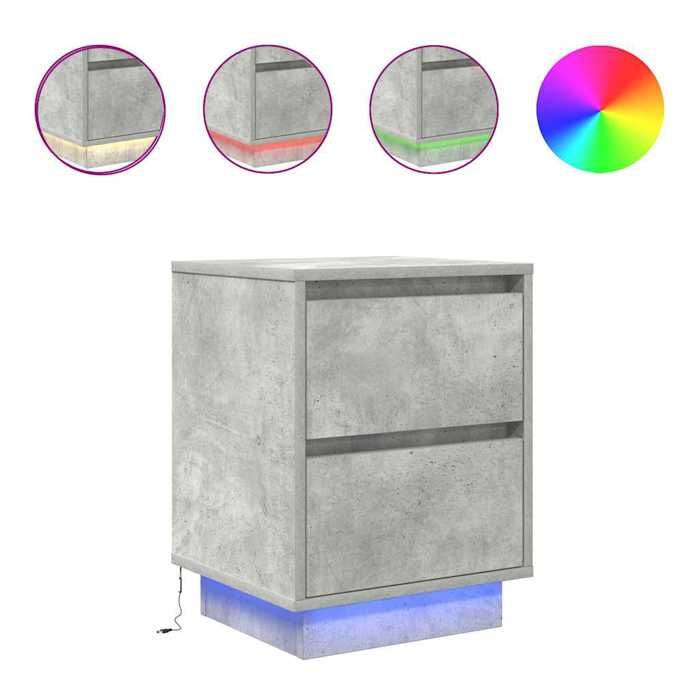 VidaXL Bedside Tables with LED Lights 2 Pcs Concrete Grey 38x34x50 Cm, Nightstand, Bed Table, Side Table, 861290