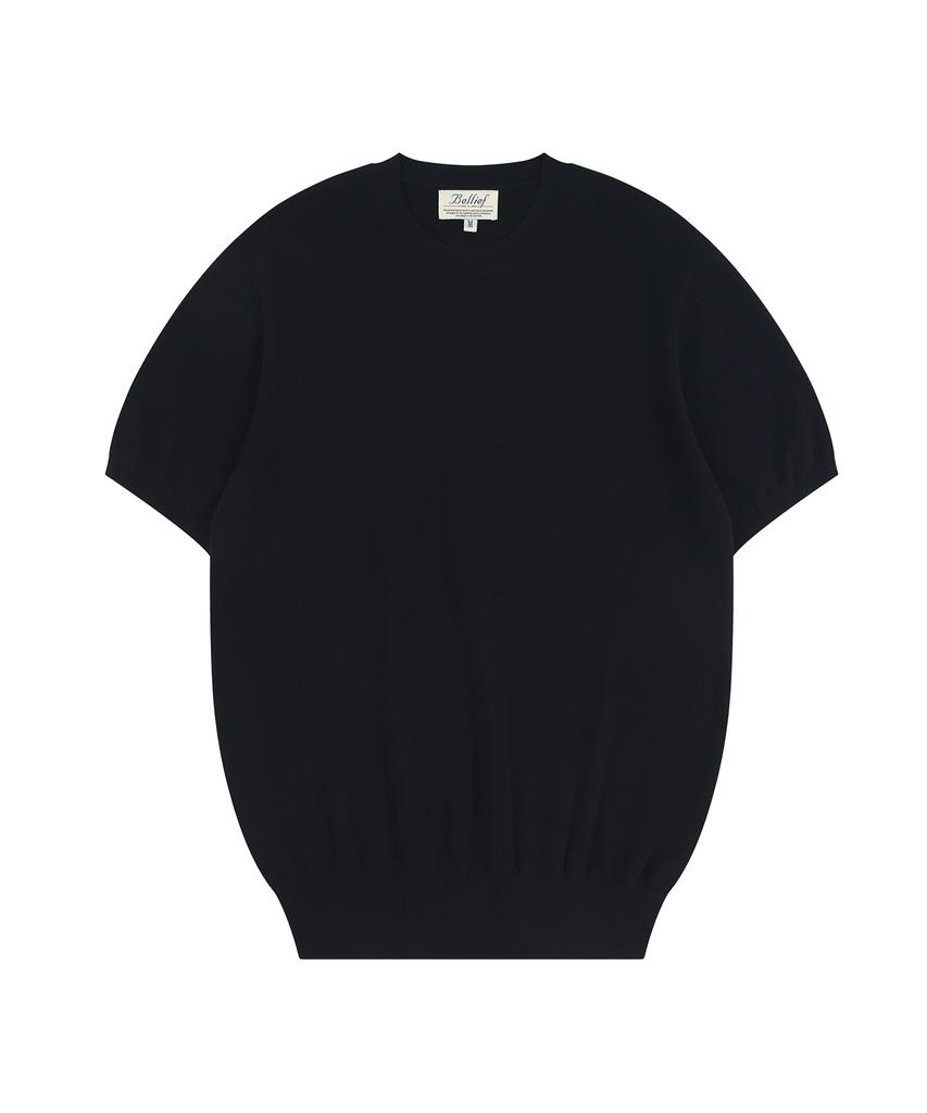 BELLIEF Essential Hard Twist Cotton Short Sleeve Knit (Navy)