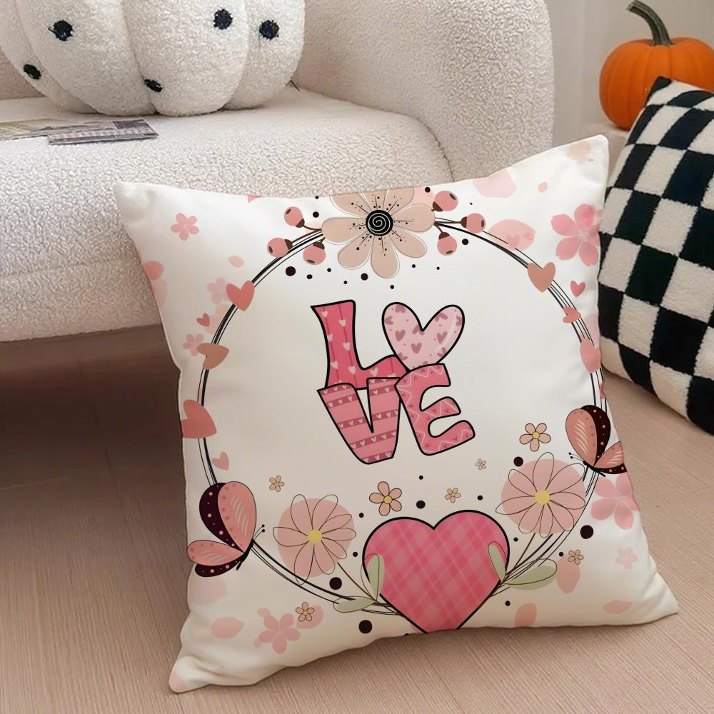 Valentines Day Gift with Heartshaped Pattern Cushion Cover Throw Pillow Cover Hidden Button Durable Polyester Chair Cushion