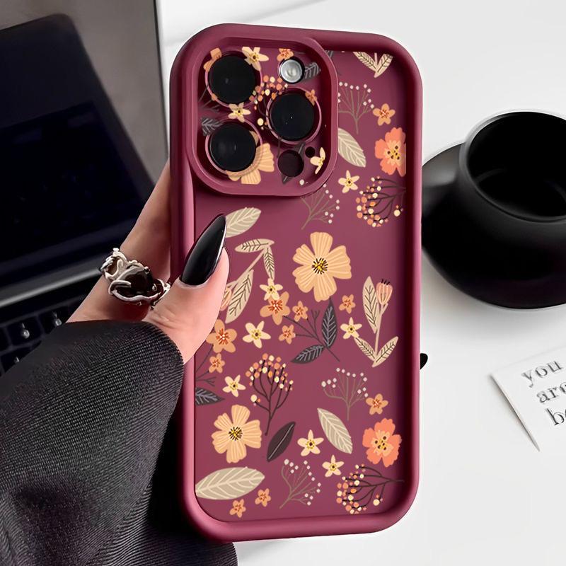 For iPhone 17 Pro Max 17 Air 16 15 14 13 Cover Floral Patterned Shockproof Solid Color Soft Phone Case