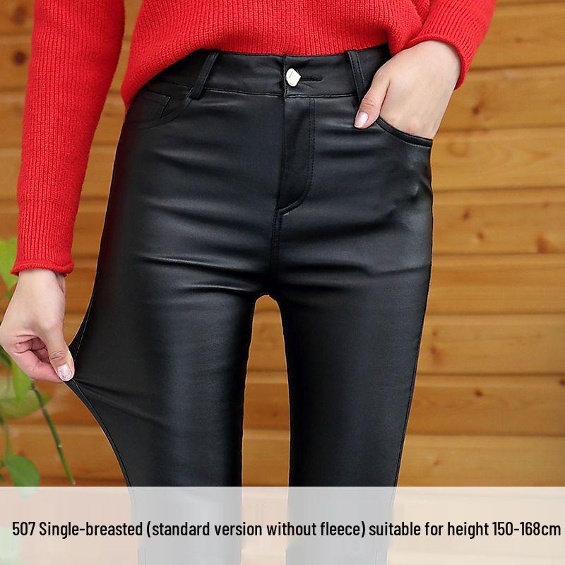 Women's Winter Thickened Matte Leather Pants with Velvet Lining - 2025 Collection