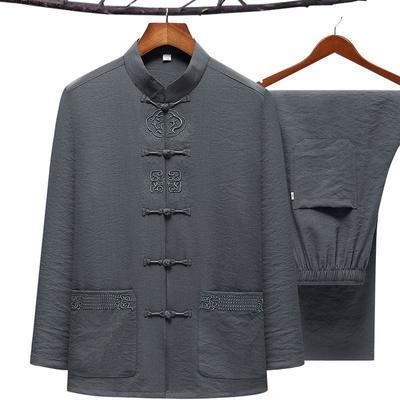 Plus Size Men Kung Fu Suit Embroidery Tang Suit Spring Autumn 2PCS Shirt&Pants Chinese Traditional Tai Chi Clothes 3XL 4XL 5XL