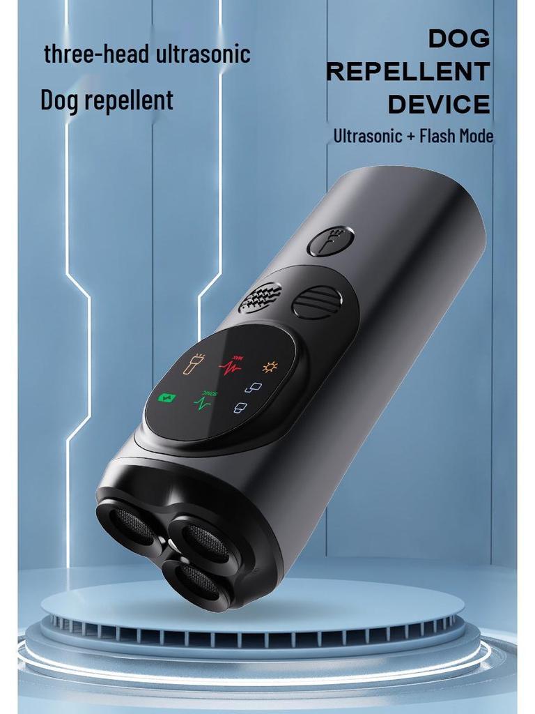 Portable Ultrasonic Dog Bark Stopper & Training Device with Light - Three-Head Dog Repeller