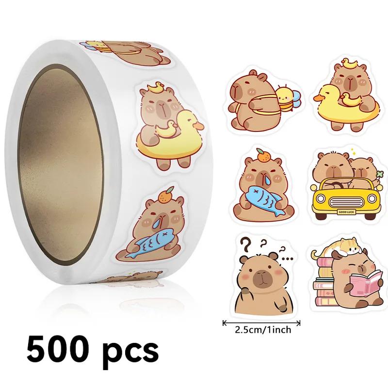 500Pcs/Roll Butterfly Flower Animation Capybara Stickers Anime Decal Cute Kawaii Animation Round Label Sticker For Kids Plaything Gifts