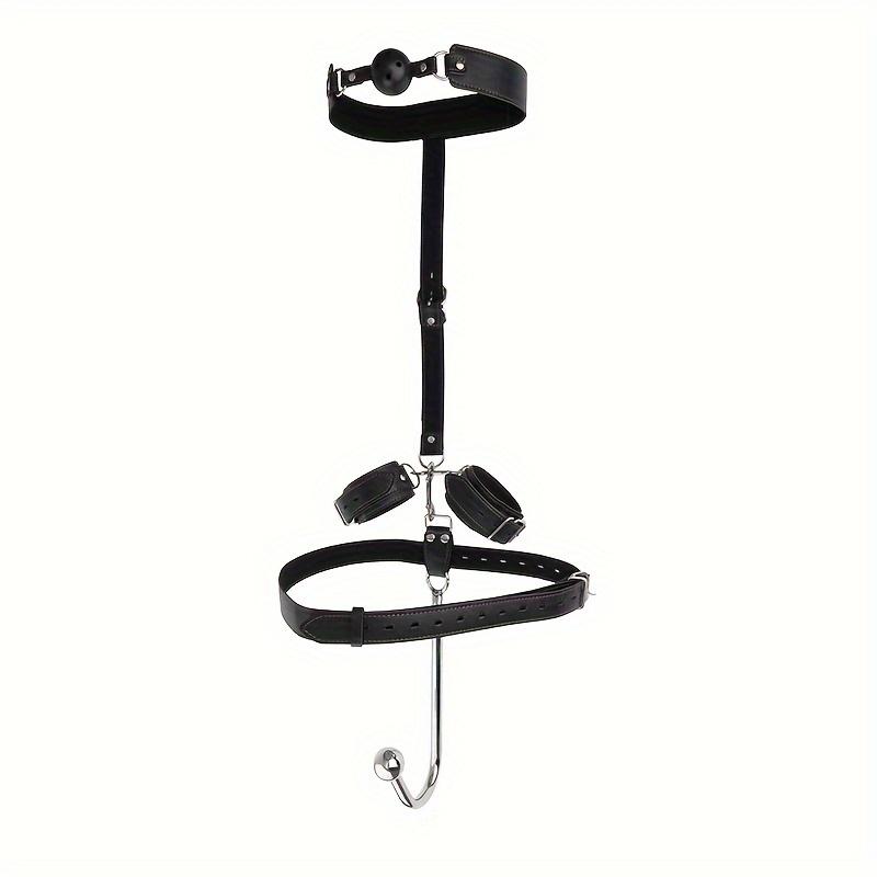 2pcs Set BDSM Sex Backhand Back Gag With Anal Hooks SM Leather Bondage Ties Metal Stainless Steel Anal Rear Adult Products