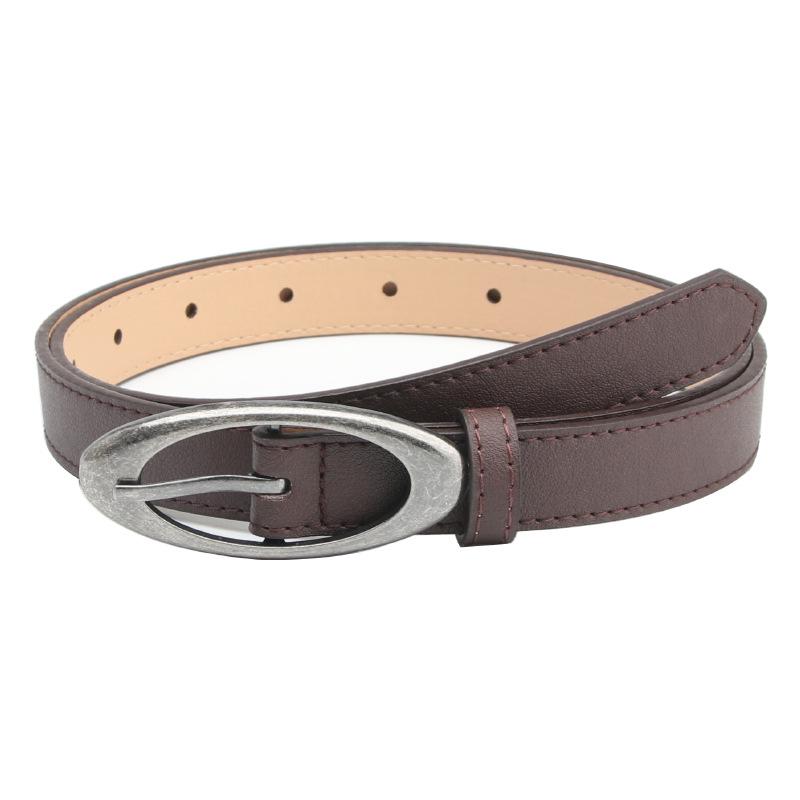 Women's Fashionable Antique Silver Oval Buckle Belt - Versatile, Casual Accessory for Jeans