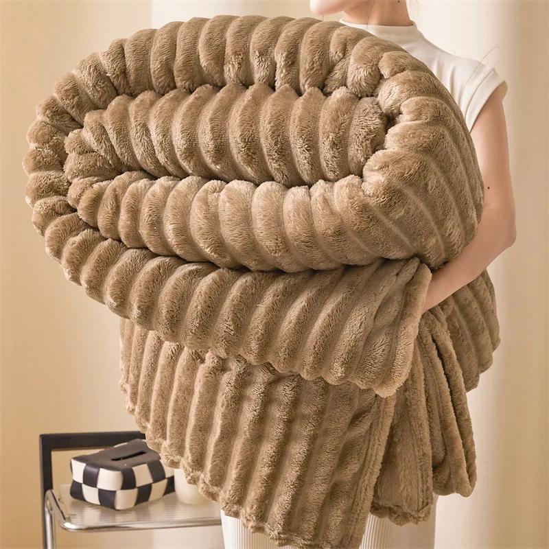 Light Luxury Solid Thickened Imitation Rabbit Fur Plush Sofa Blanket Season Universal Thick Warm Air Conditioning Nap Blanket