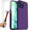 Protective Case - E.F.CONNECTION - iPhone 14 Pro Max - Dark Purple - Silicone TPU - 2 Tempered Glasses