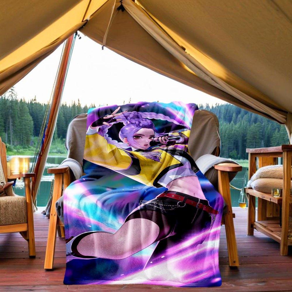 

Vivid Purple Hair Girl with Microphone Art Print T-Shirt Blanket Lightweight Flannel Throw Blanket for Sofa, Bed, Travel, Camping, Livingro 130x150cm