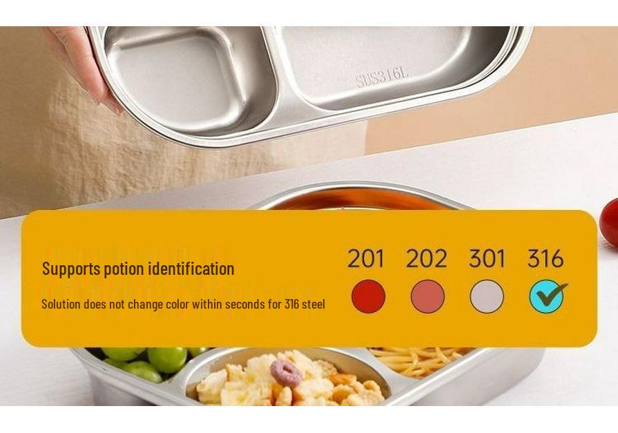 316 Stainless Steel Compartment Meal Tray with Lid - Adult & Student Canteen Lunch Box