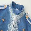 Womens Denim Jacket Lace Trim Stand Collar Long Sleeve Short Versatile Commute Style