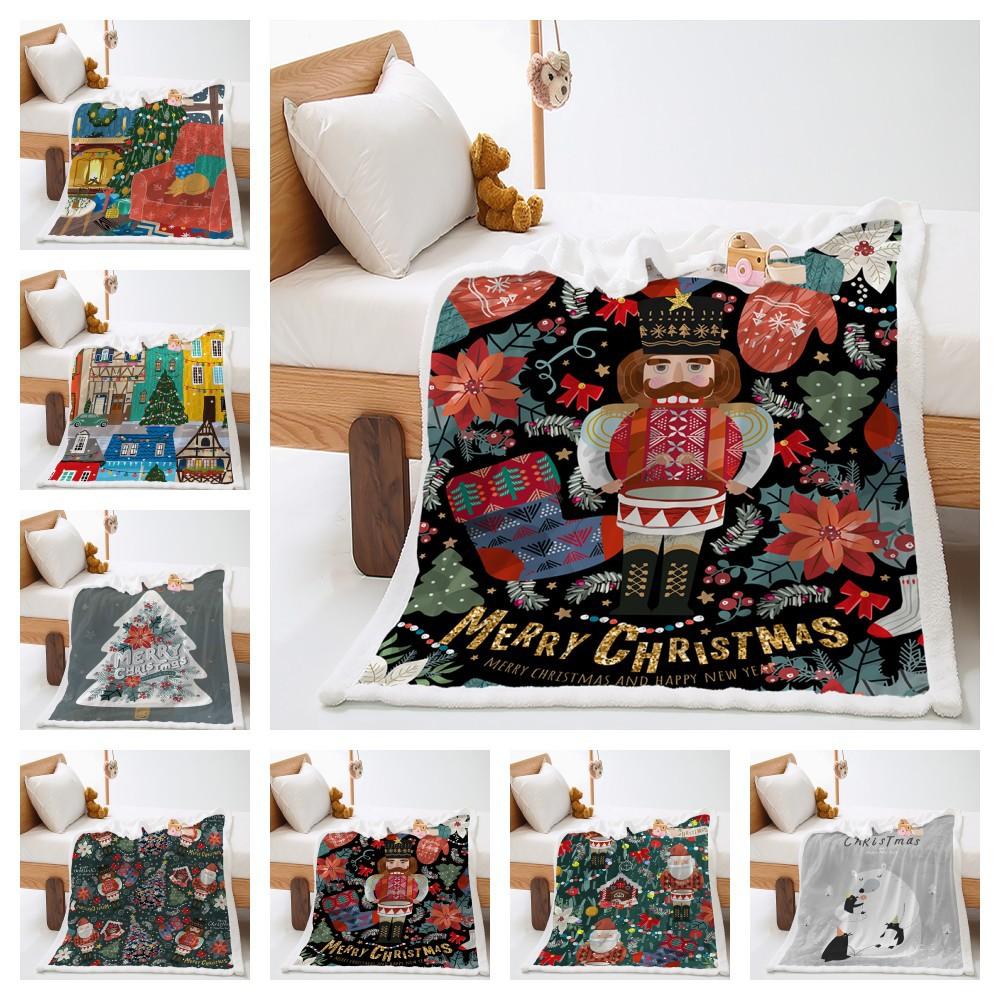 2D Digital Printed Blanket Christmas Thickened Lamb Fleece Crystal Fleece Blanket